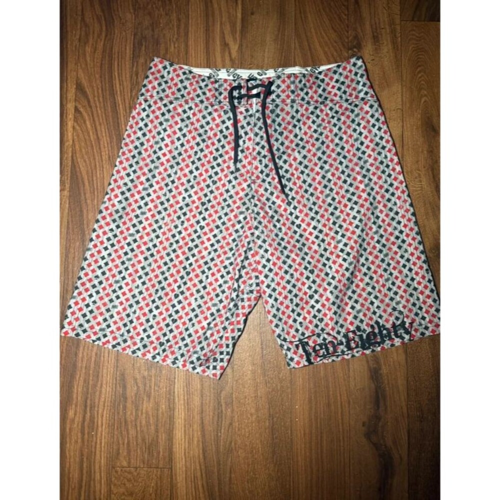 Ten-80 Surf Swim Shorts Mens 34 Board Shorts Playing Card Diamond Skull Print